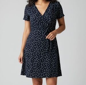 Always Indigo Navy Polka Dot Fit And Flare Dress Size SP